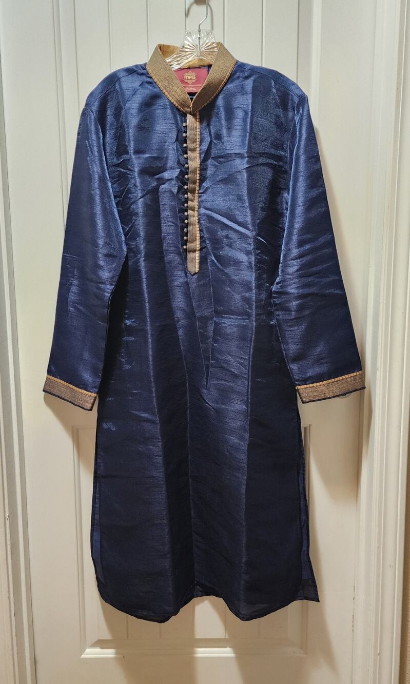 Mens Royal Blue Gold Embroidery Kurta Pyjama Size 40 Mascot Fashion Studio